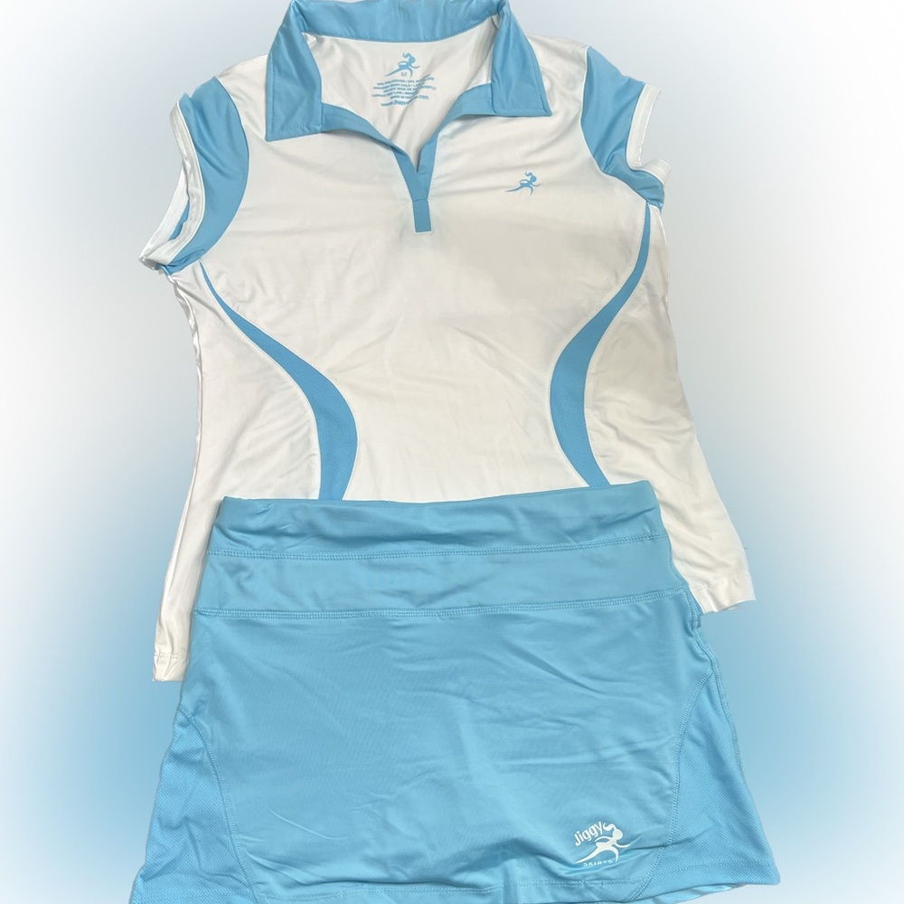 Jiggy Wear White and Blue Top and Skort Set Sz M